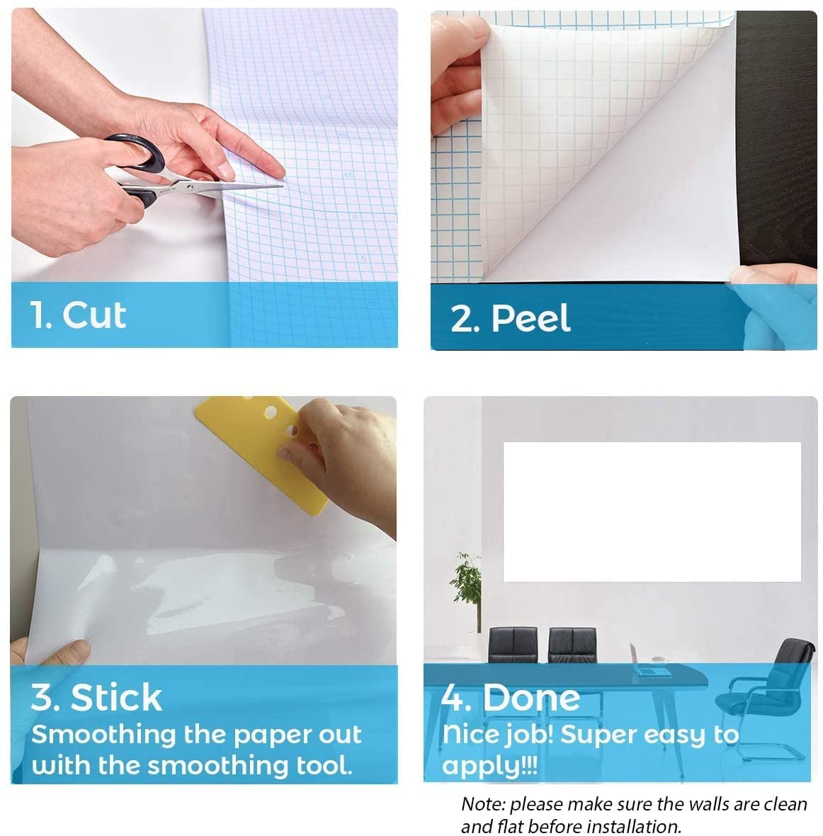 The Productivity Powerhouse | Whiteboard Peel & Stick Wallpaper for Wall, Dry Erase Board Sticker for Wall, Self Adhesive Whiteboard Paper, Self Stick Removable Homeworking Office Home (24 x 144 inch, White)