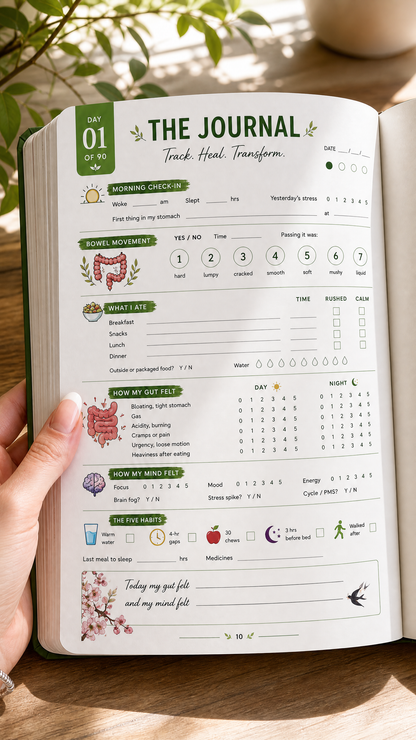 Heal Your Gut in the Next 90 Days — Gut Health Journal & Book | Track Bloating, Acidity, Gas & Find Your Trigger Foods